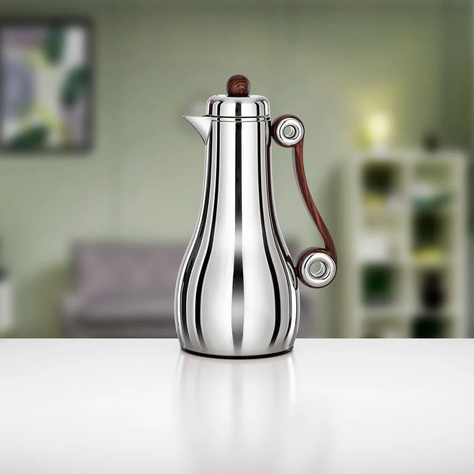 Almarjan 2-Piece Vacuum Flask Set – Silver & Dark Wood (1.0L Each) | Winter Serveware