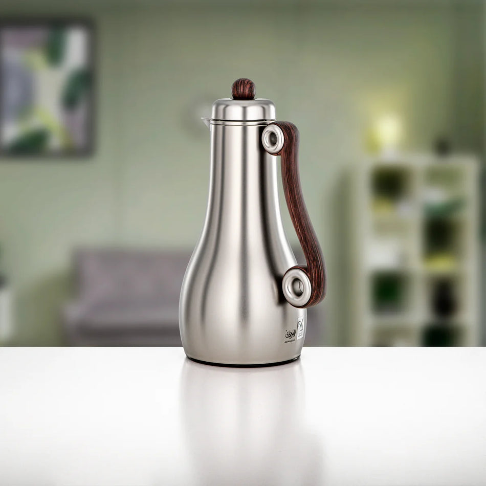 Almarjan 2-Piece Vacuum Flask Set – Matt Nickel & Dark Wood (1.0L Each) | Winter Serveware