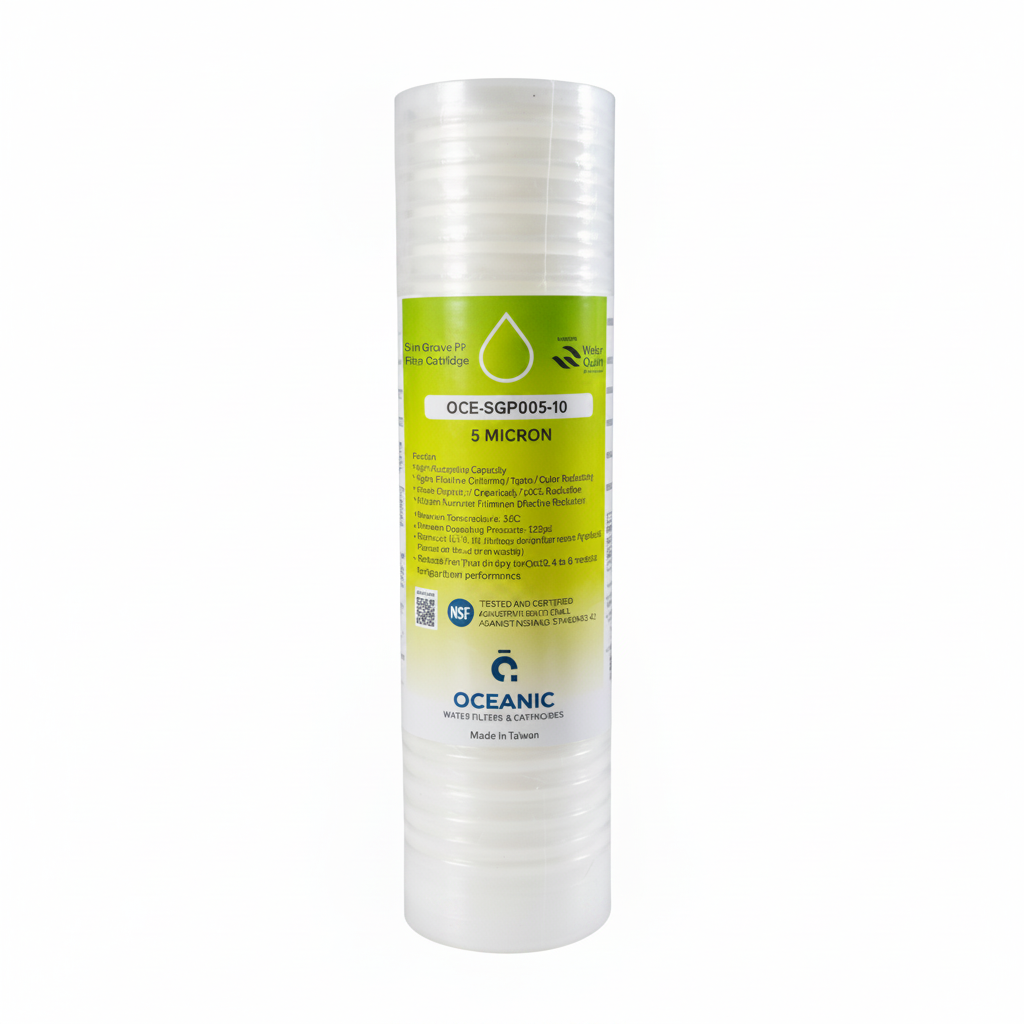 White cylindrical filter with green label 