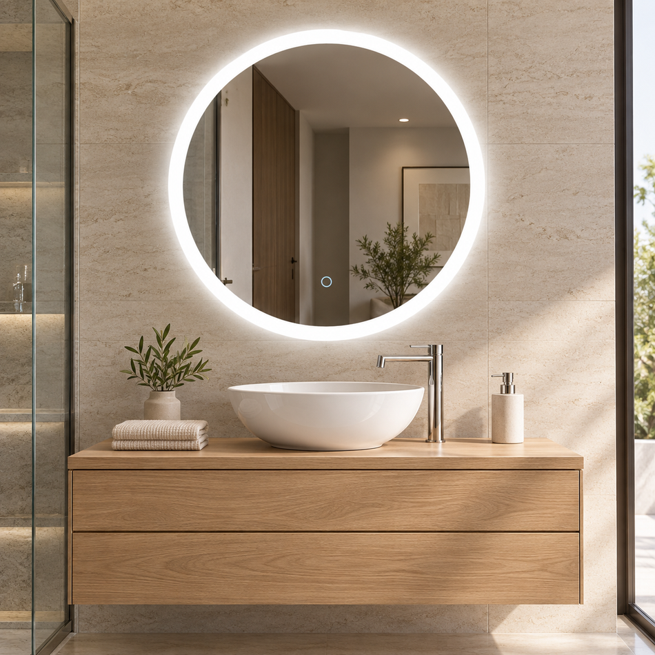 OCEANIC ROUND LED MIRROR WITH TOUCH SWITCH & 3-COLOUR LIGHTING – 80 × 80 CM