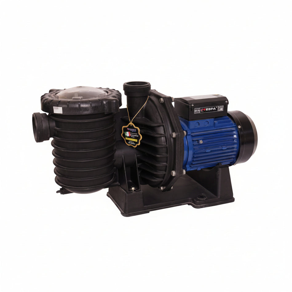 A black and blue SUB-SEA pump with a ribbed filter chamber, black casing, and blue electric motor on a white background.
