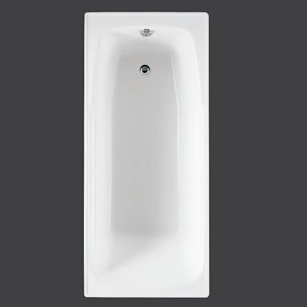 A white rectangular freestanding bathtub shown from a top-down perspective against a solid dark gray background.