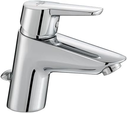 A modern single-handle bathroom faucet with a polished chrome finish