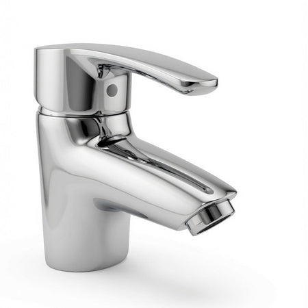 Chrome bathroom faucet on a white background
