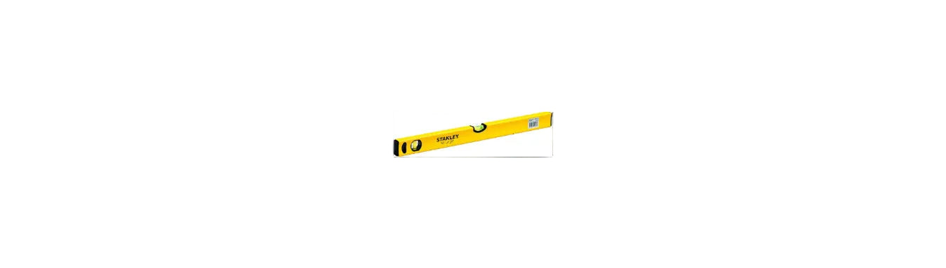 Yellow Stanley spirit level on a white background