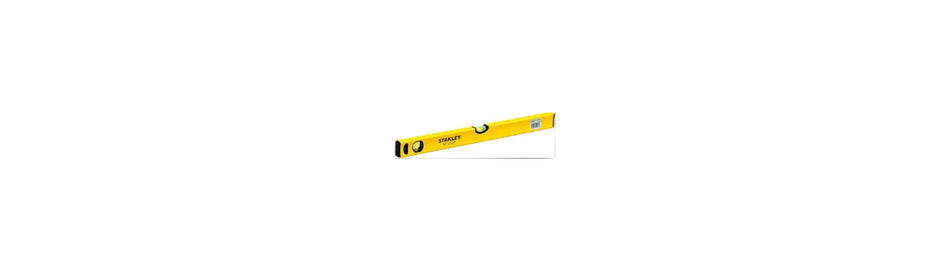 Yellow Stanley spirit level on a white background
