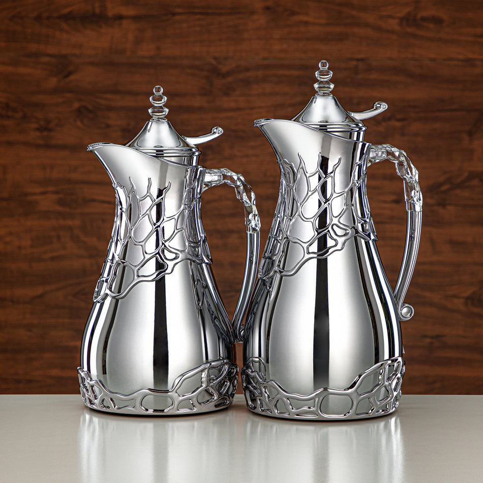 Almarjan Vacuum Flask Set Metal Body 0.7L & 1L ABS & Acrylic Handle (VBC-0700/1000 C) – Full Silver Tea & Coffee Serving