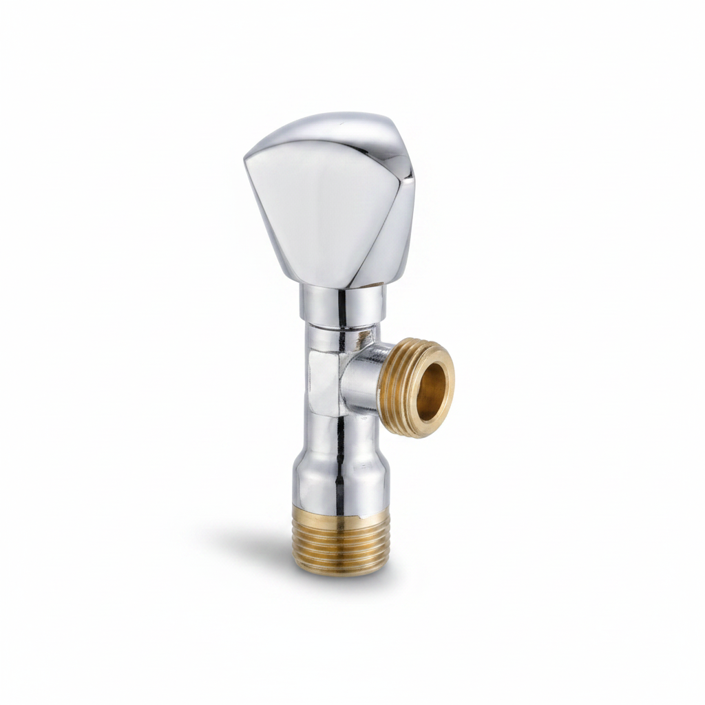 Chrome and brass valve on a white background