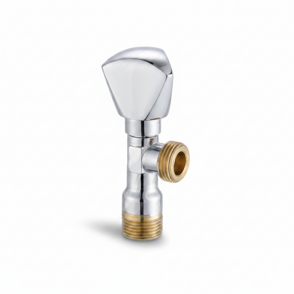 Chrome and brass valve on a white background