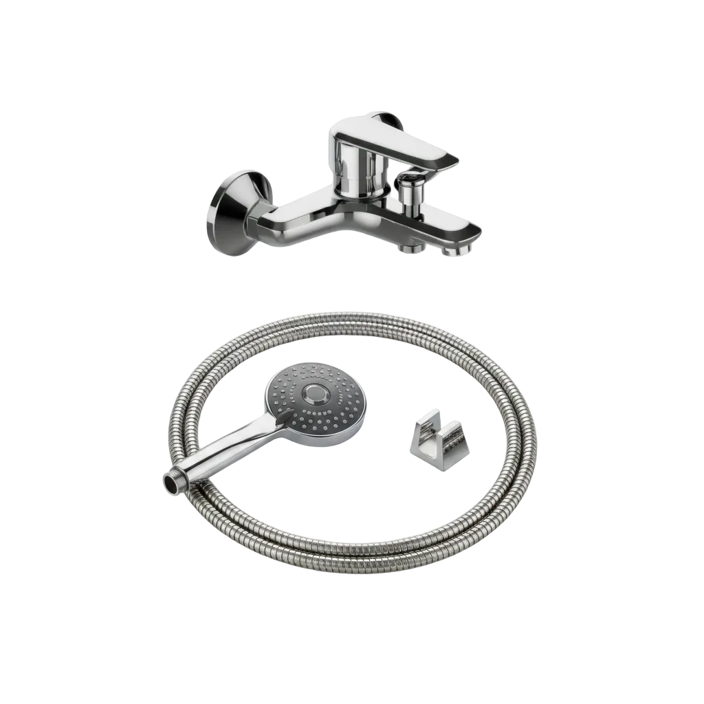 Chrome shower set with handheld shower and hose