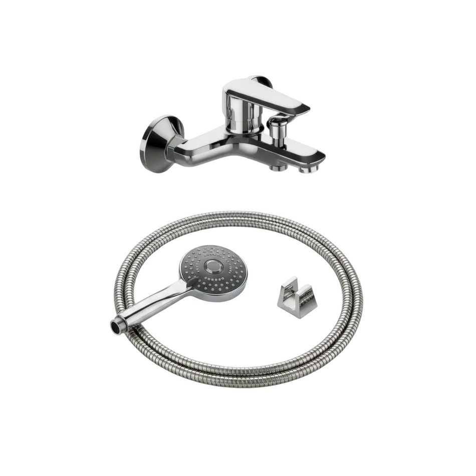 Chrome shower set with handheld shower and hose