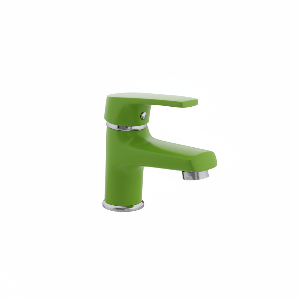 Green faucet on a white background
