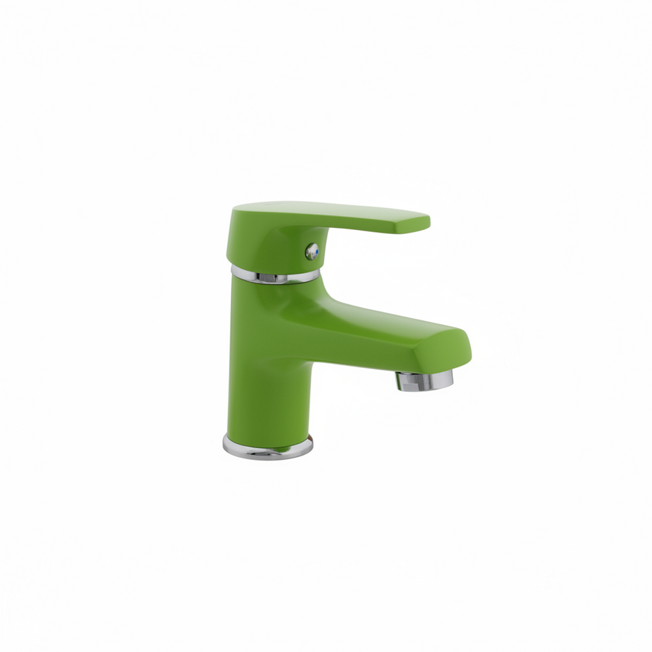 Green faucet on a white background