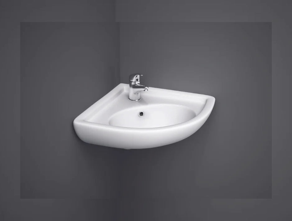 RAK-COMPACT 44CM CORNER CLOAKROOM WASH BASIN – ALPINE WHITE