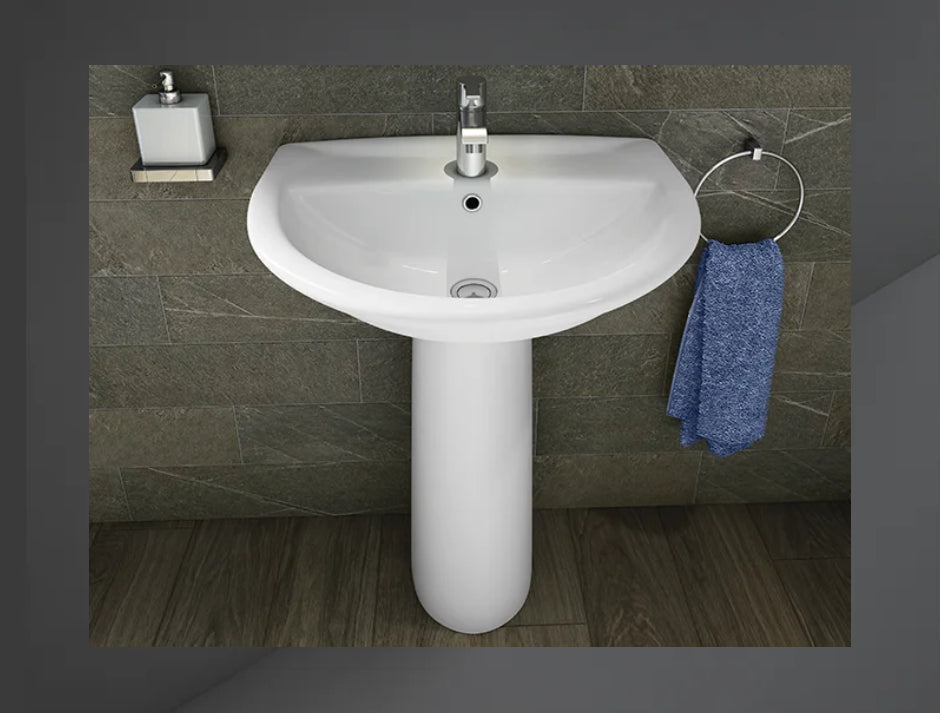 RAK KARLA 60CM FULL PEDESTAL WASH BASIN  ALPINE WHITES