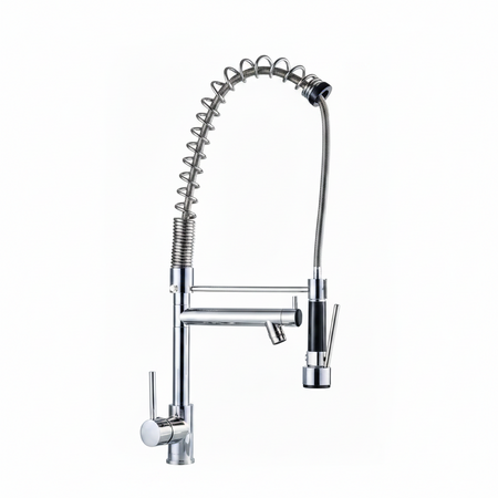 Chrome kitchen faucet with a sprayer 