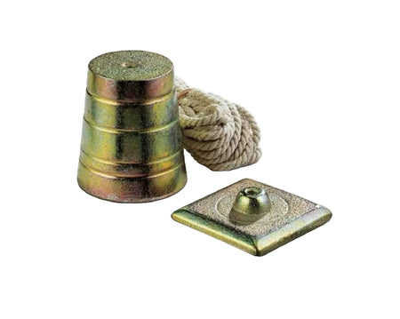 Metal anchor with rope and square base on a white background