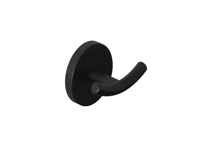 Matte black lever-style wall hook with a round backplate.