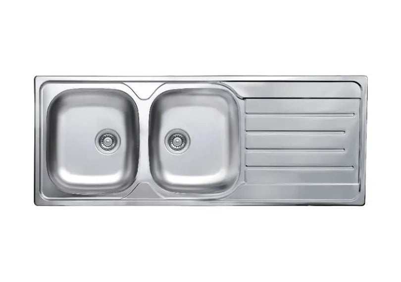 DOUBLE BOWL KITCHEN SINK WITH DRAINER 1160 × 500 MM – SS 304 SATIN FINISH | RAK90820