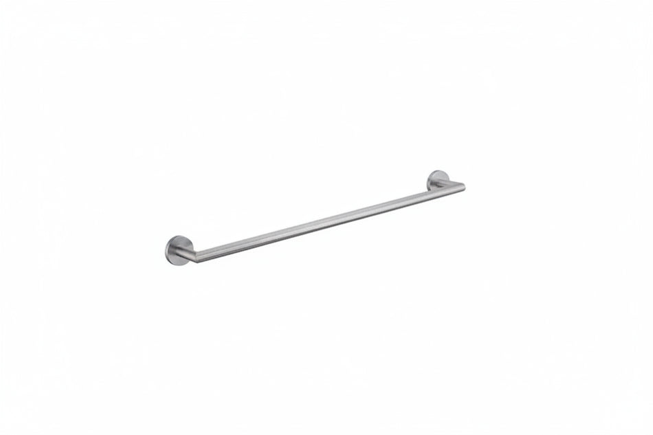 A single horizontal metal towel bar with wall mounts on both ends, shown against a plain white background.