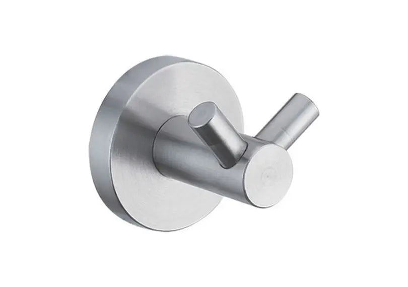 A modern wall-mounted single-handle towel hook in brushed stainless steel, featuring a circular backplate and a diagonal handle.