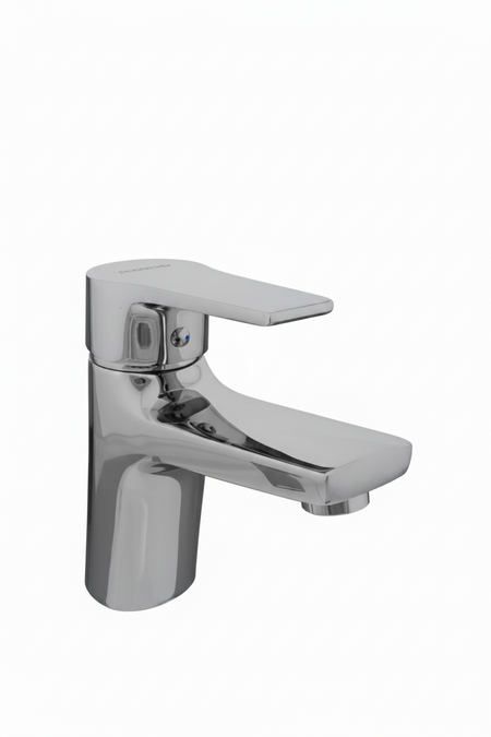 Chrome bathroom faucet on a white background