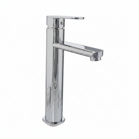 Chrome bathroom faucet on a white background