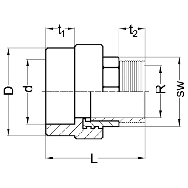 PPR TRANSITION HEXAGON MALE – SDR 6 – THREADED