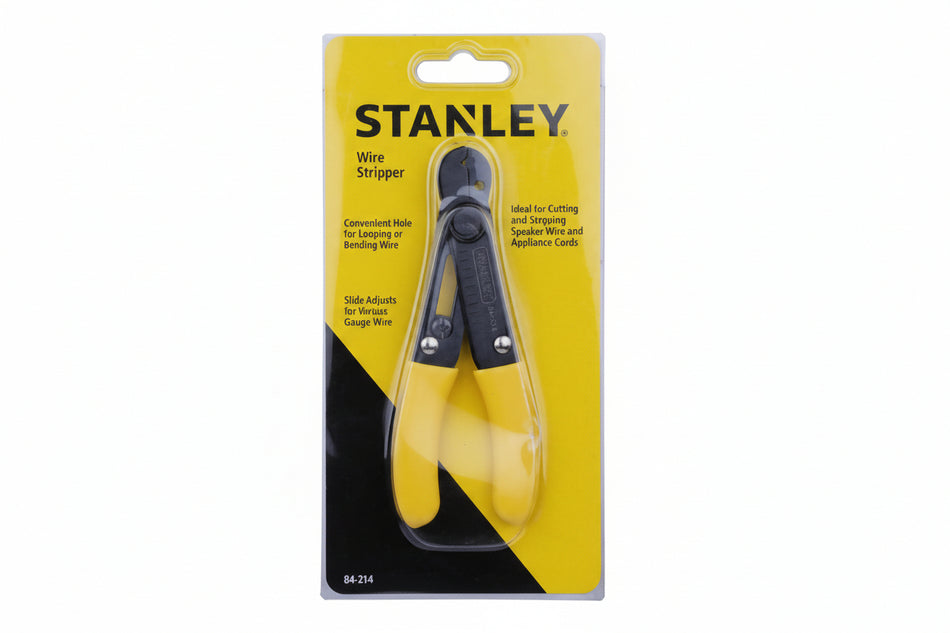 Stanley wire stripper on yellow packaging with text